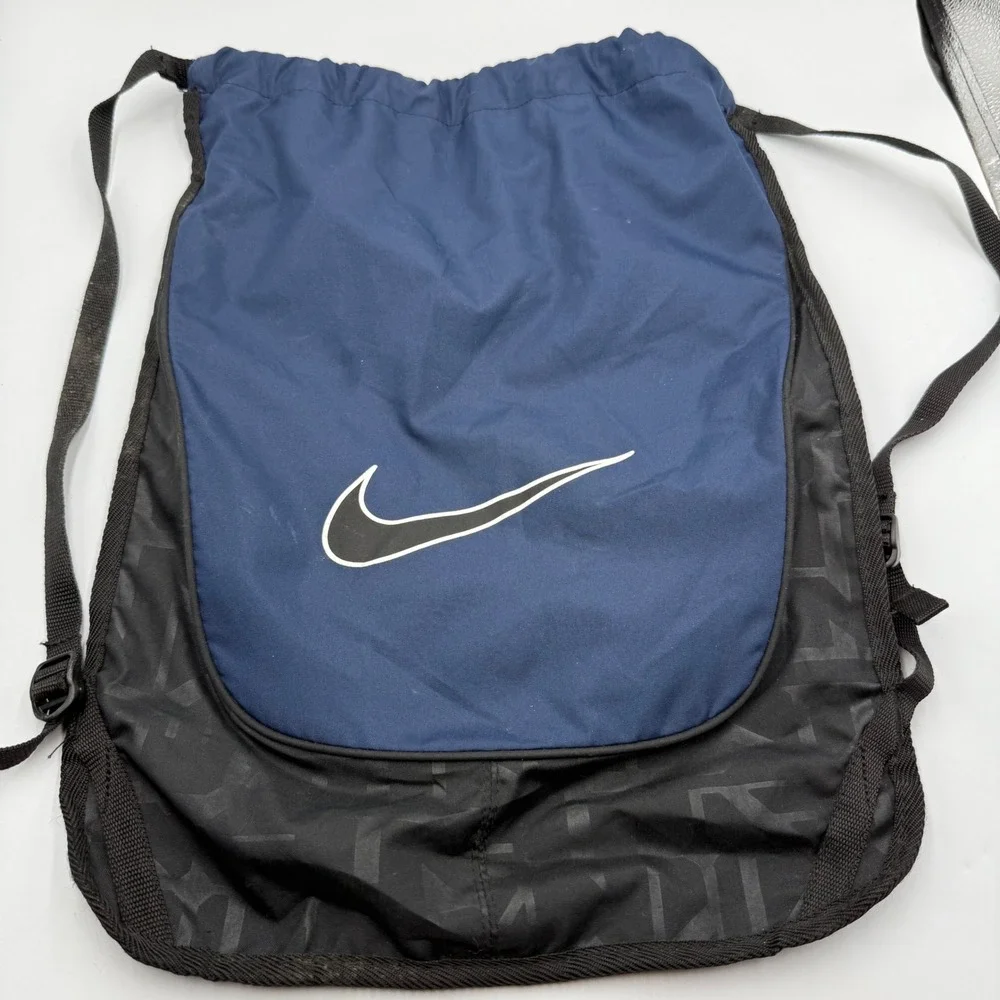 Nike Drawstring Cinch Sackpack Backpack Navy Blue Black Swoosh‎ RN56323